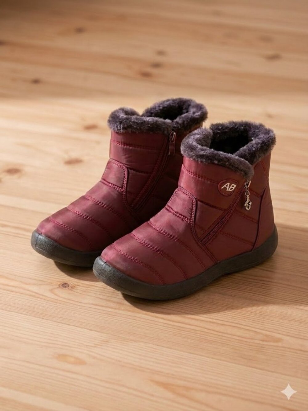 Warm Winter Ankle Boots with Faux Fur Trim - Size 7.5